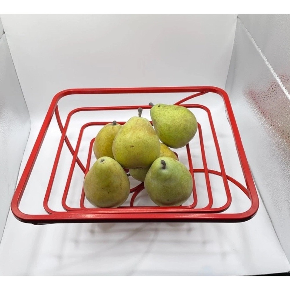 Vintage Mid Century Modern MCM Atomic Red Metal Square Wire Fruit Bowl Holder - Picture 5 of 10